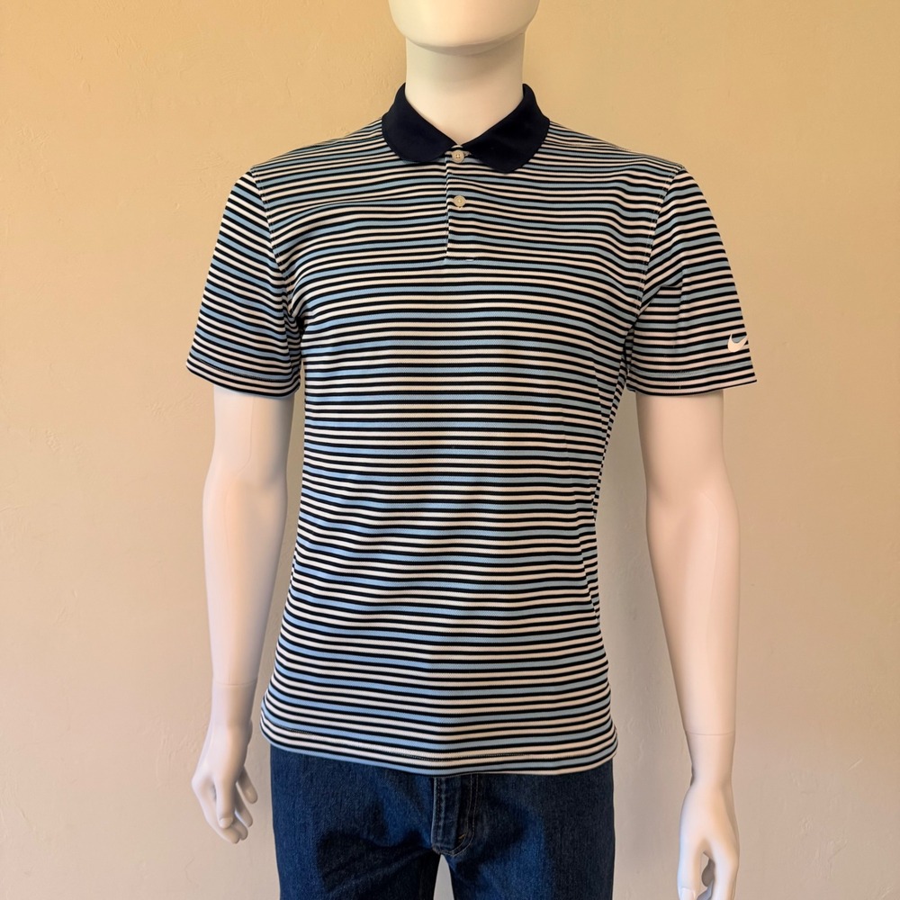 Nike Mens Dri-FIT Striped Polo Shirt Navy Blue White Size Sl Standard Fit